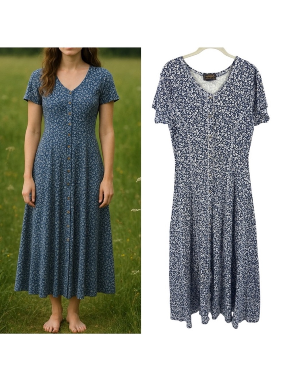 Vintage Eddie Bauer Maxi Dress Womens Medium Button Down Cottage Tradwife Floral